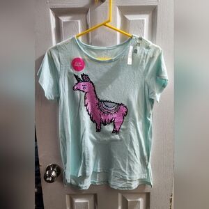 Kids Aqua Llama Sequin T-Shirt Size XXL (16)